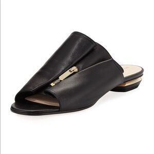 Nicholas Kirkwood 18mm Black Leather Kristen Mules slides zipper 7